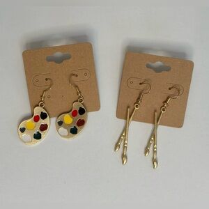 Artist Painter Earrings, 2 pair set. Paint pallet and paintbrush earrings. New.